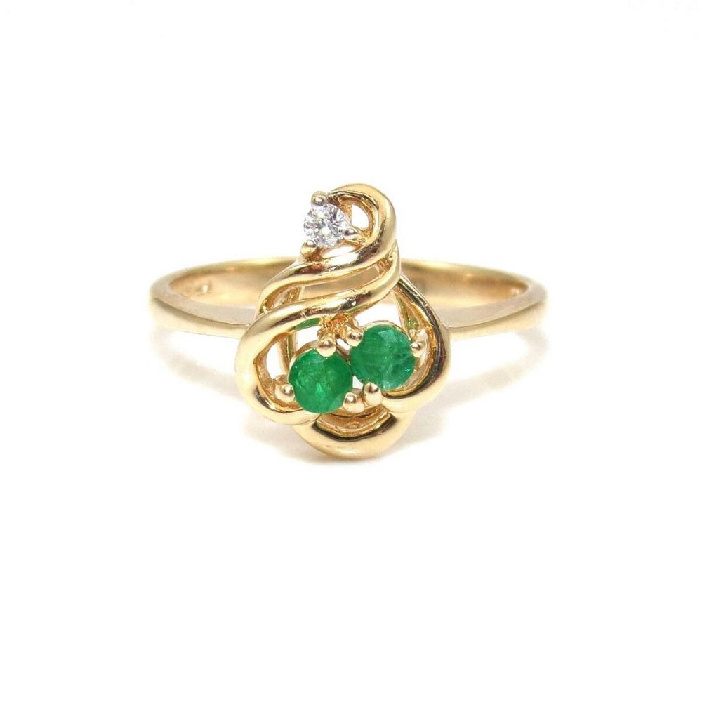 14K Gold Natural Emerald Diamond Ring 6.5
